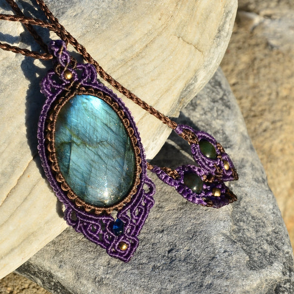 labradorite necklace, Macrame Jewelry,