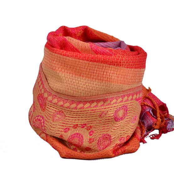 Handmade Orange 55% Pashmina scarf, Shawl Women, Nepal Scarf，   織途  ， Om Ethnic Handicraft , macrame