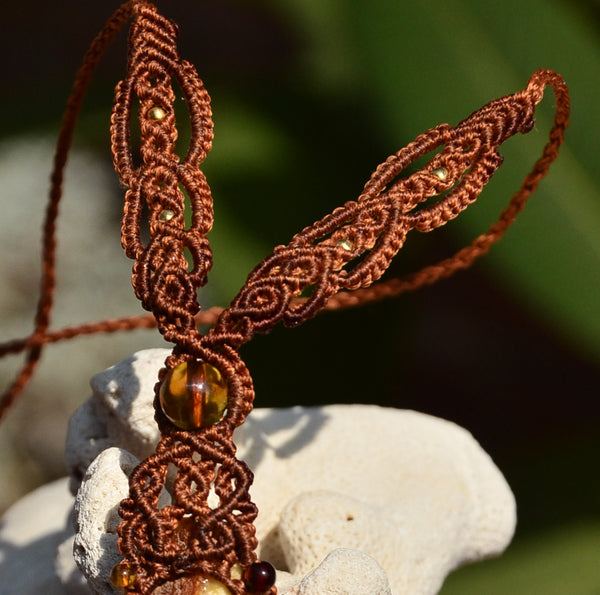 Raw Amber necklace, Macrame jewelry