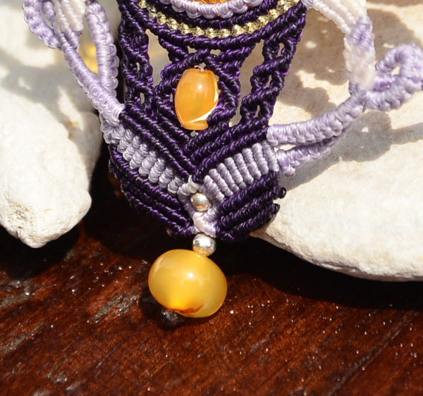 Sun Spangled Amber necklace, Macrame jewelry