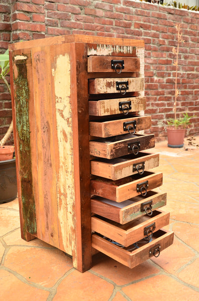 Reclaimed Wood Chest Drawer, Recycled Wood Furniture, 10 drawers