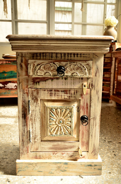 Reclaimed Wood Carving Bed side, Bedroom Furniture