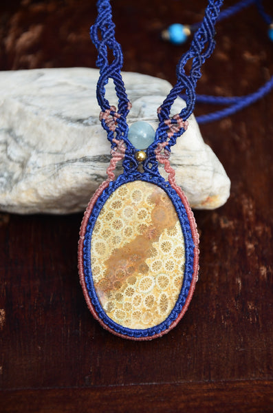 Fossil Stone Macrame jewelry, Necklace