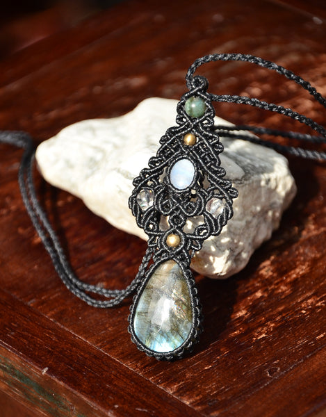 Moonstone, Labradorite  Macrame Jewelry, necklace