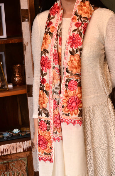 Style 1:Jama Pure Pashmina Scarf / Stole, hand embroidered , handloom, Fairtrade