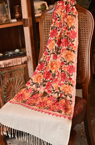 Style 1:Jama Pure Pashmina Scarf / Stole, hand embroidered , handloom, Fairtrade