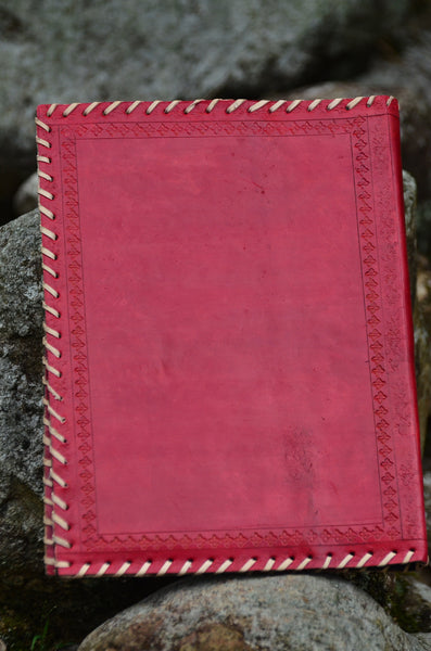 Leather Journal Cover / A4 Folder , Ethnic Red Hand stitched & Hole Punch Folder , Vintage Style，   織途  ， Om Ethnic Handicraft , macrame