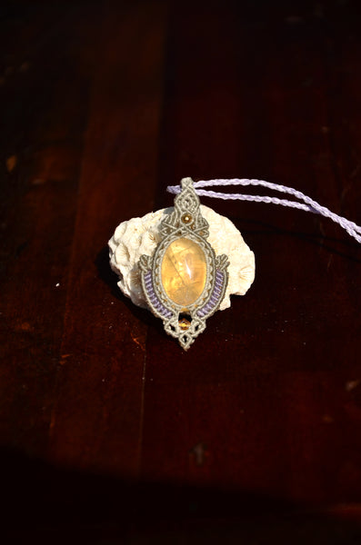 Citrine Necklace，Macrame Necklace