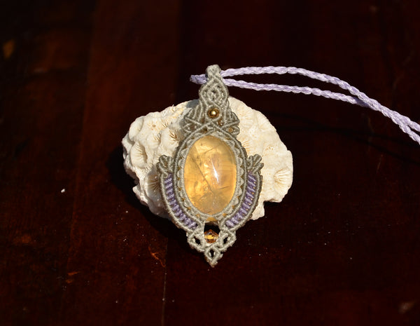 Citrine Necklace，Macrame Necklace