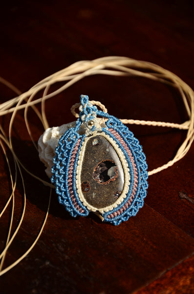 Taiwan Penghu aragonite necklack, Macrame Necklace