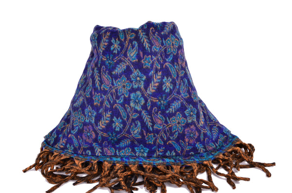 Handmade Yak Blue Flower Paisley Winter Woman Shawl/ Scarf，   織途  ， Om Ethnic Handicraft , macrame