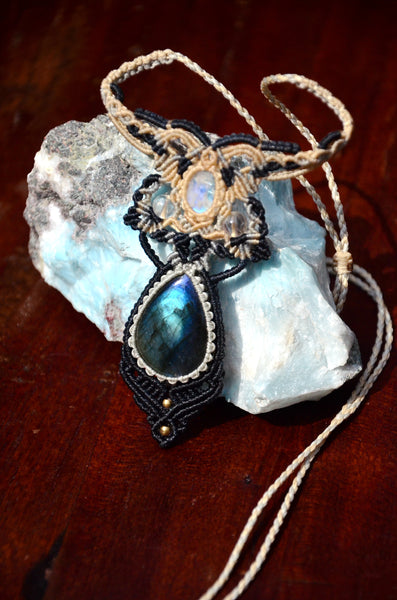 Moonstone, Labradorite  Macrame Jewelry, necklace