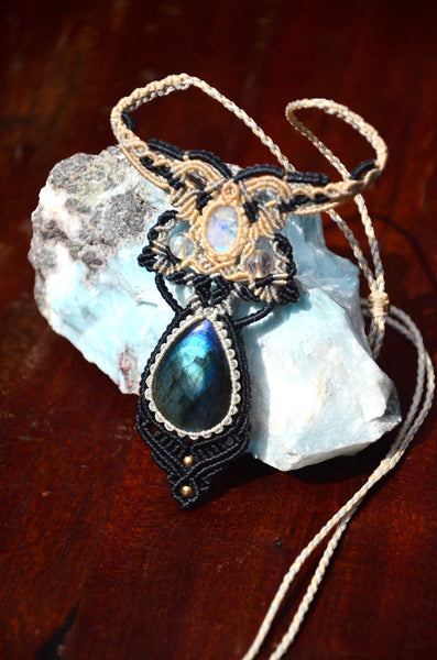 Moonstone, Labradorite  Macrame Jewelry, necklace