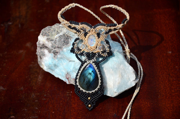 Moonstone, Labradorite  Macrame Jewelry, necklace