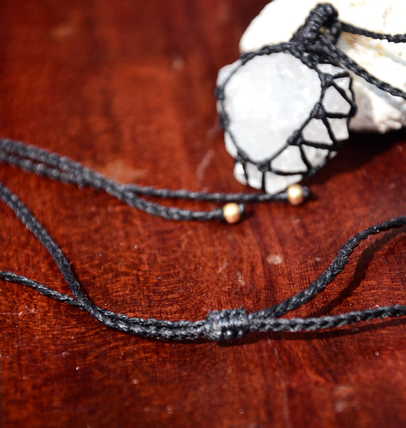 Raw Crystal, Clear Crystal Macrame Pendant