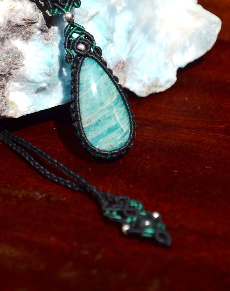 Moon stone & Amazonite Macrame Necklace