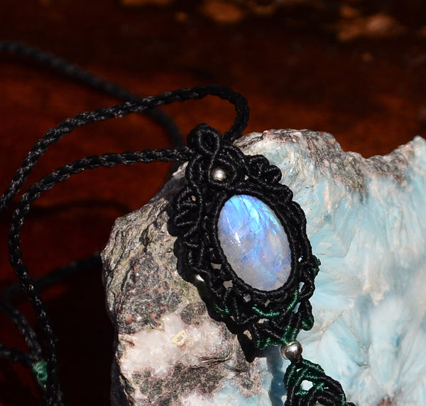 Moon stone & Amazonite Macrame Necklace