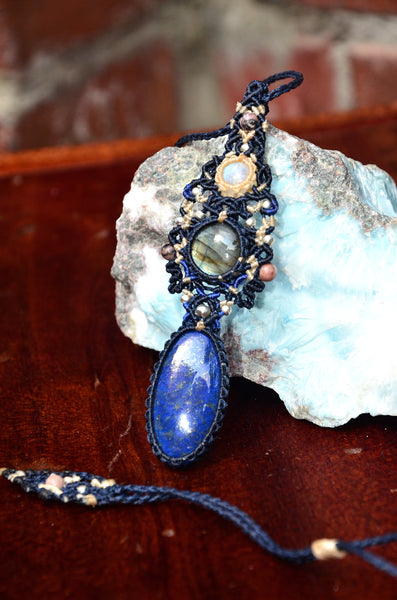 Lazurite necklace & labradorite & Moon stone Macrame Jewelry necklace