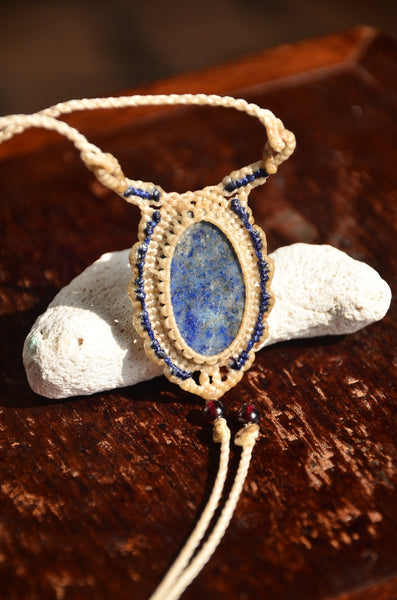 Lazurite necklace, Macrame Jewelry necklace