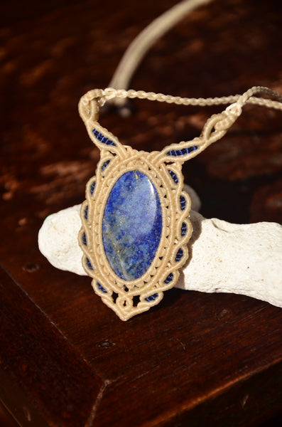 Lazurite necklace, Macrame Jewelry necklace