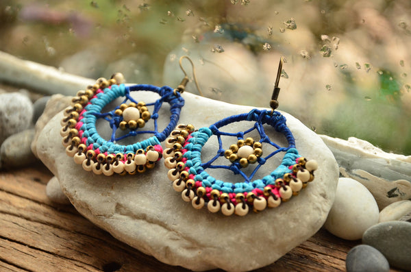 Dream Catacher Style Macrame Earrings，   織途  ， Om Ethnic Handicraft , macrame