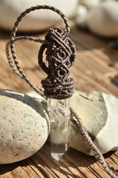 Bohemian Style, Raw Crystal & Amethyst Macrame Pendant，   織途  ， Om Ethnic Handicraft , macrame