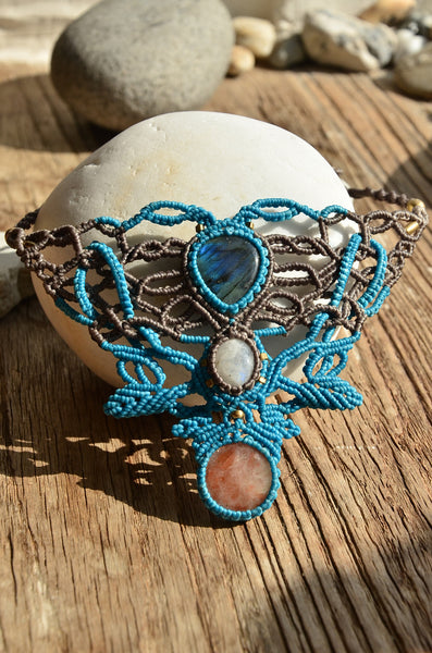 Sunstone, Moonstone & Labradorite Macrame Jewelry，   織途  ， Om Ethnic Handicraft , macrame