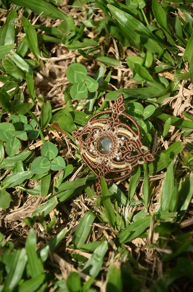 Golden Rutilated Quartz Macrame brooch