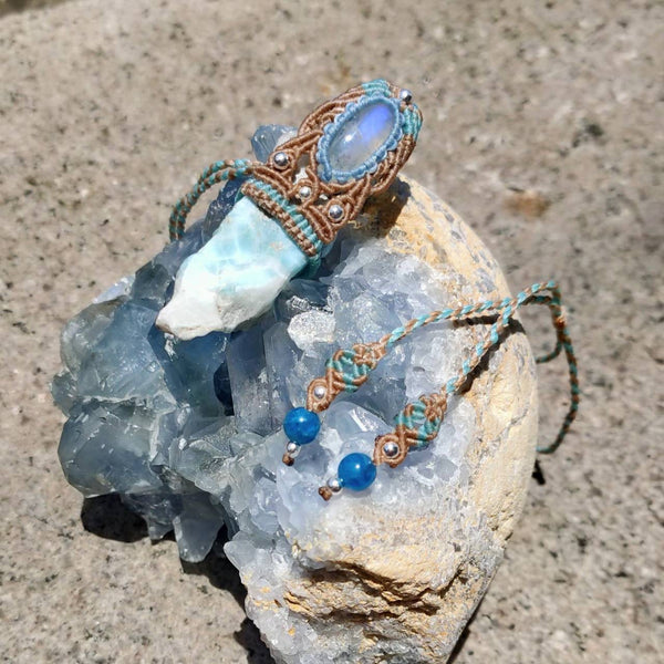 Larimar & Moonstone Macrame Jewelry 11W-20