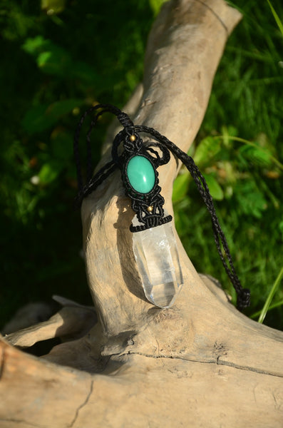 Clear Quartz & Turquoise Macrame Jewelry