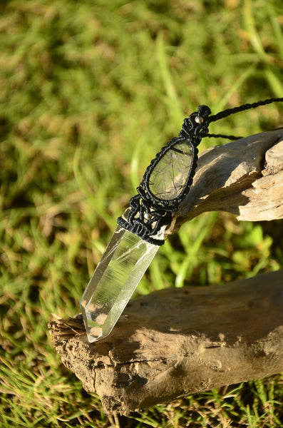 Clear Quartz & Black Rutile Quartz  Macrame Jewelry