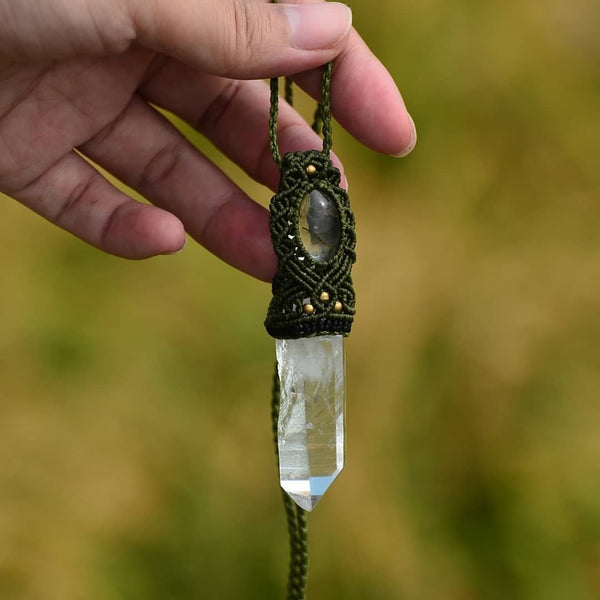 Clear Quartz & Rutile Quartz  Macrame Jewelry