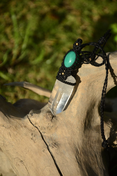 Clear Quartz & Turquoise Macrame Jewelry