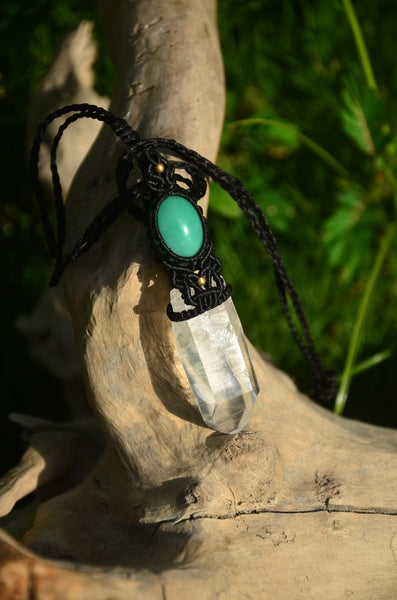 Clear Quartz & Turquoise Macrame Jewelry