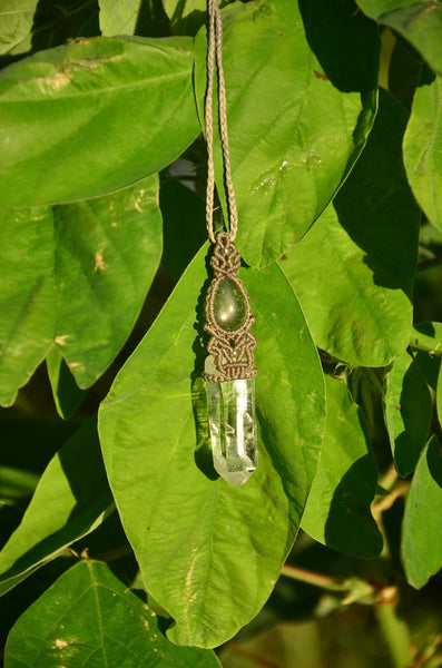 Clear Quartz & Golden Rutilated Quartz Macrame Jewelry