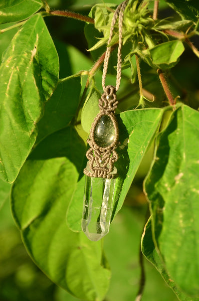 Clear Quartz & Golden Rutilated Quartz Macrame Jewelry