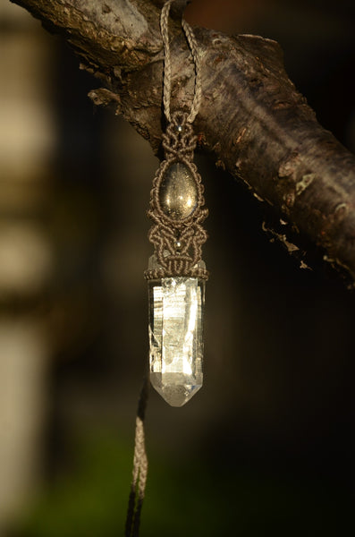 Clear Quartz & Golden Rutilated Quartz Macrame Jewelry