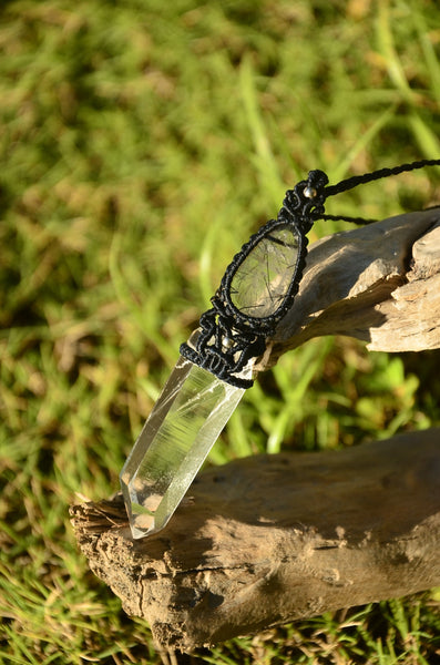 Clear Quartz & Black Rutile Quartz  Macrame Jewelry